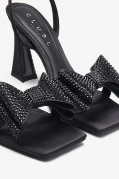 Headlines | Black Ankle Strap Heeled Sandals With Diamante Bows