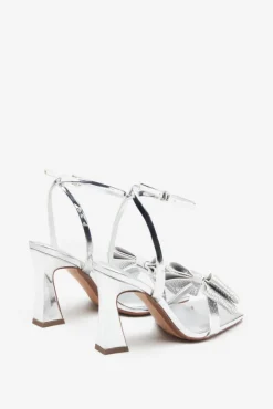 Headlines | Silver Ankle Strap Heeled Sandals With Diamante Bows