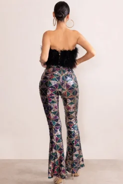 Heaven Sent | Black Aztec Sequin Fit And Flare Trousers