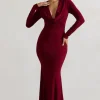 Heavy Heart | Berry Cowl-Neck Long-Sleeve Maxi Dress