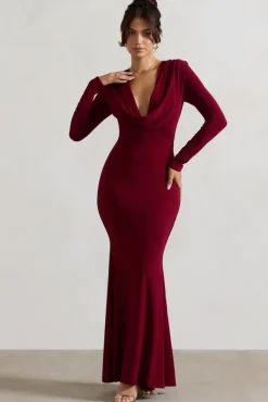 Heavy Heart | Berry Cowl-Neck Long-Sleeve Maxi Dress