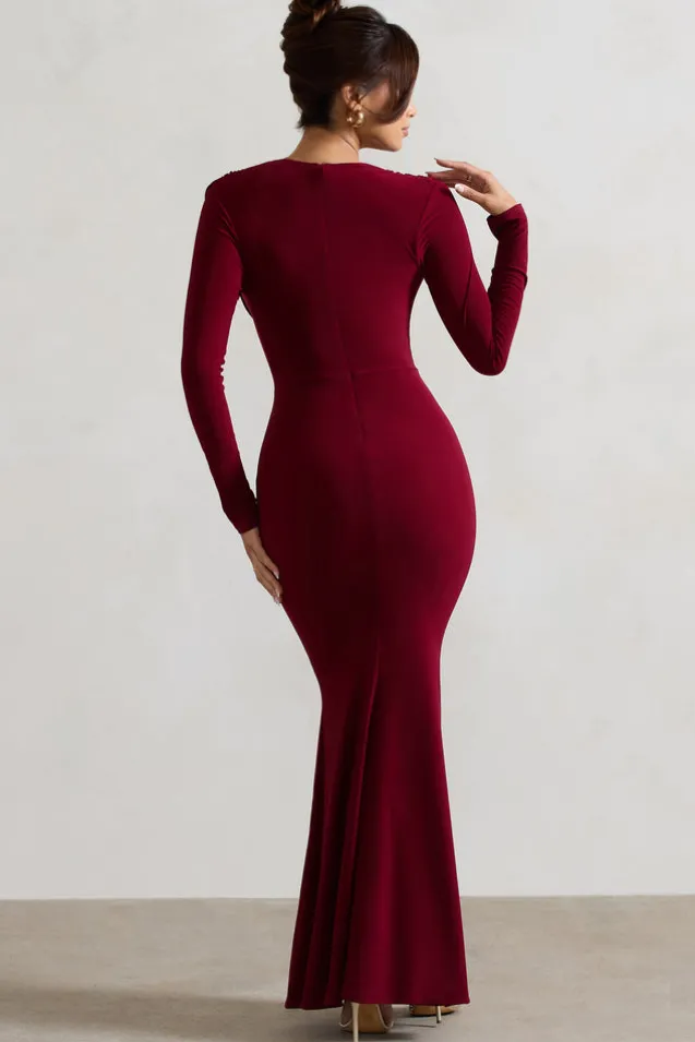 Heavy Heart | Berry Cowl-Neck Long-Sleeve Maxi Dress