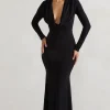 Heavy Heart | Black Cowl-Neck Long-Sleeve Maxi Dress