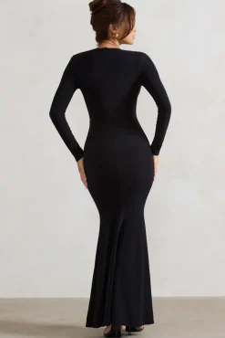 Heavy Heart | Black Cowl-Neck Long-Sleeve Maxi Dress