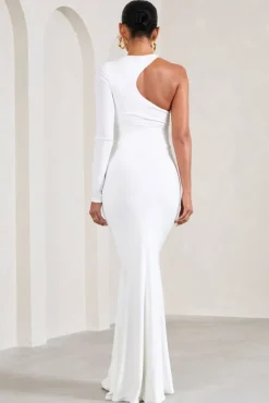 Heidi | White One-Sleeved Split Maternity Maxi Dress