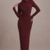 Hespera | Port High-Neck Long-Sleeve Gathered Maxi Dress