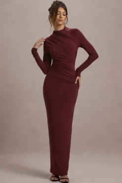 Hespera | Port High-Neck Long-Sleeve Gathered Maxi Dress