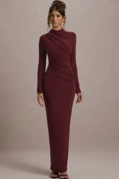 Hespera | Port High-Neck Long-Sleeve Gathered Maxi Dress