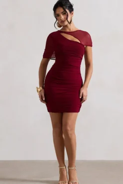 Himalaya | Mulberry Ruched Mini Dress With Mesh Overlay