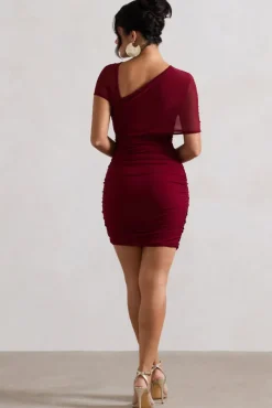 Himalaya | Mulberry Ruched Mini Dress With Mesh Overlay