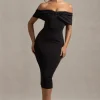 Hope | Black Bow Bardot Midi Dress