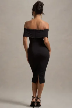 Hope | Black Bow Bardot Midi Dress