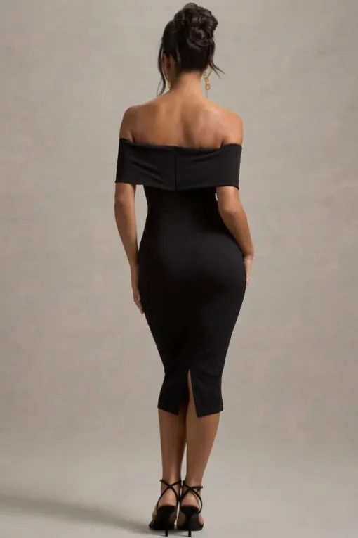 Hope | Black Bow Bardot Midi Dress
