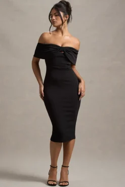 Hope | Black Bow Bardot Midi Dress