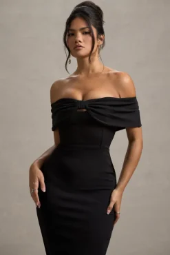Hope | Black Bow Bardot Midi Dress