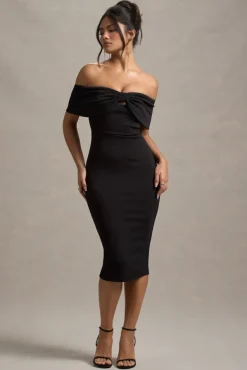 Hope | Black Bow Bardot Midi Dress