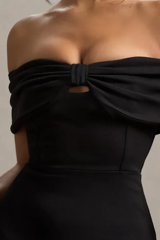 Hope | Black Bow Bardot Midi Dress
