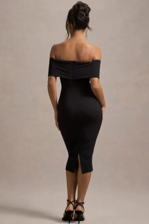 Hope | Black Bow Bardot Midi Dress