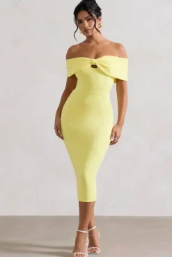 Hope | Lemon Bow Bardot Midi Dress