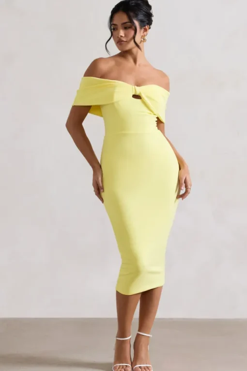 Hope | Lemon Bow Bardot Midi Dress