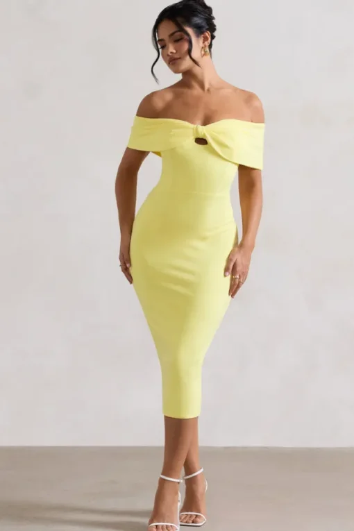 Hope | Lemon Bow Bardot Midi Dress