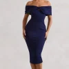 Hope | Navy Bow Bardot Midi Dress