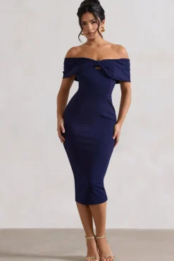 Hope | Navy Bow Bardot Midi Dress