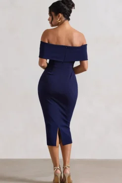 Hope | Navy Bow Bardot Midi Dress
