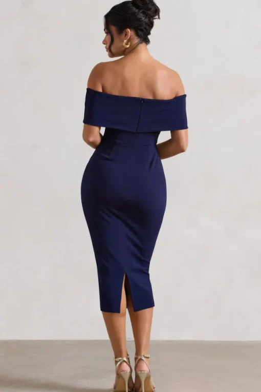 Hope | Navy Bow Bardot Midi Dress
