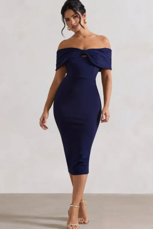 Hope | Navy Bow Bardot Midi Dress