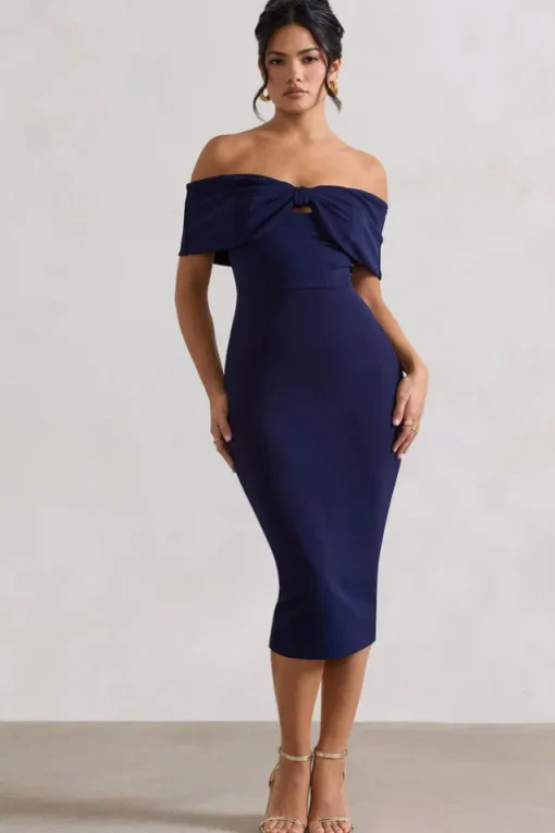 Hope | Navy Bow Bardot Midi Dress