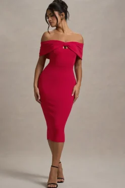Hope | Red Bow Bardot Midi Dress