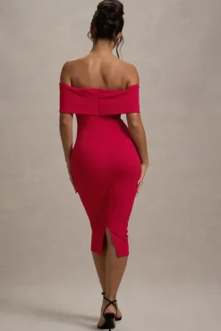 Hope | Red Bow Bardot Midi Dress