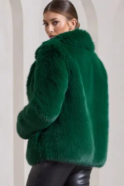 Hot Toddy | Bottle Green Short Faux Fur Coat