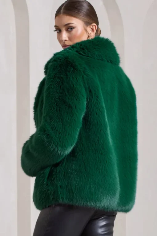 Hot Toddy | Bottle Green Short Faux Fur Coat