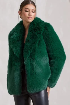 Hot Toddy | Bottle Green Short Faux Fur Coat