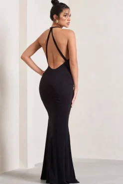 Idol | Black Halter-Neck Split Maxi Dress