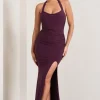 Idol | Burgundy Halter-Neck Split Maxi Dress