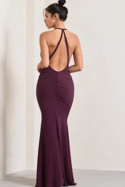 Idol | Burgundy Halter-Neck Split Maxi Dress