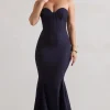 Idyllic | Navy Strapless Corset Style Fishtail Maxi Dress