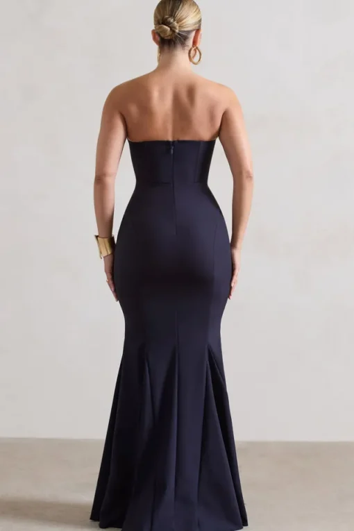 Idyllic | Navy Strapless Corset Style Fishtail Maxi Dress