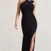 Ignite | Black Strappy Halter-Neck Asymmetric Maxi Dress
