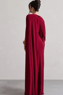 Ilaria | Berry Cape Sleeve Split Maxi Dress
