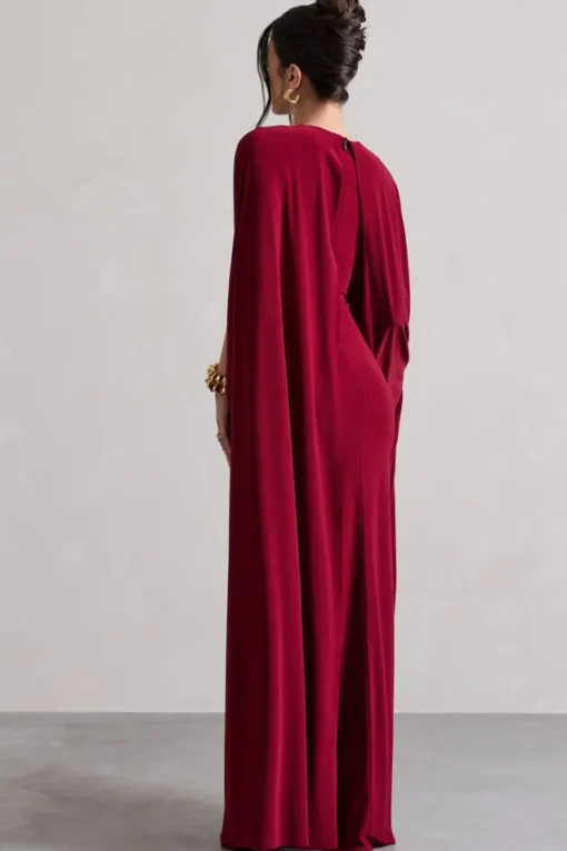 Ilaria | Berry Cape Sleeve Split Maxi Dress