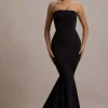 Impress Me | Black Strapless Bandeau Fishtail Maxi Dress