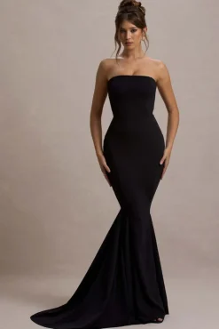 Impress Me | Black Strapless Bandeau Fishtail Maxi Dress