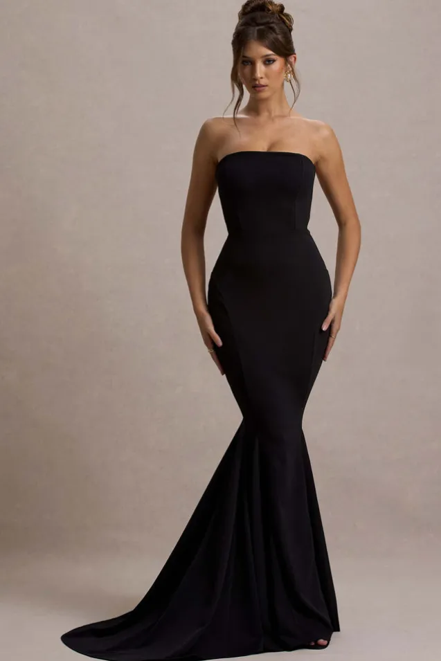 Impress Me | Black Strapless Bandeau Fishtail Maxi Dress