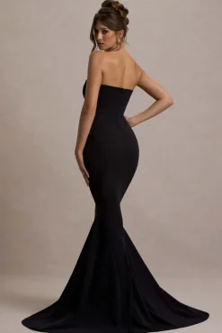 Impress Me | Black Strapless Bandeau Fishtail Maxi Dress