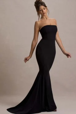 Impress Me | Black Strapless Bandeau Fishtail Maxi Dress