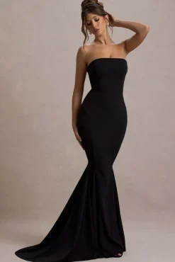 Impress Me | Black Strapless Bandeau Fishtail Maxi Dress